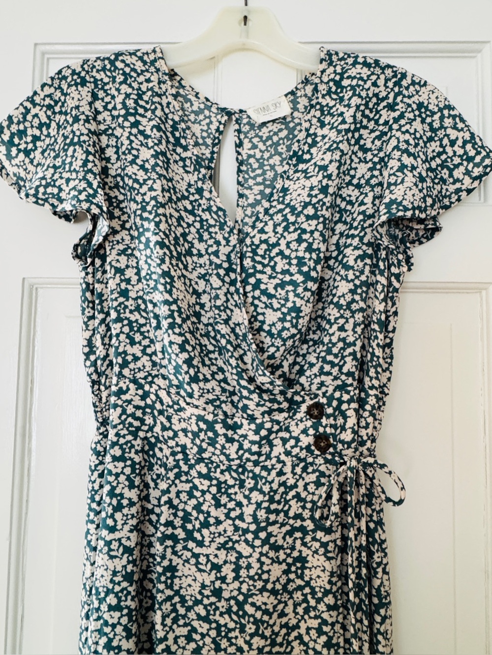 Teal and White Floral Wrap Dress